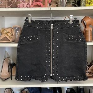 Black denim studded skirt